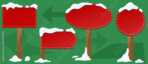 Set of Signs, red Christmas sign in snow. Design elements. Vector graphics.