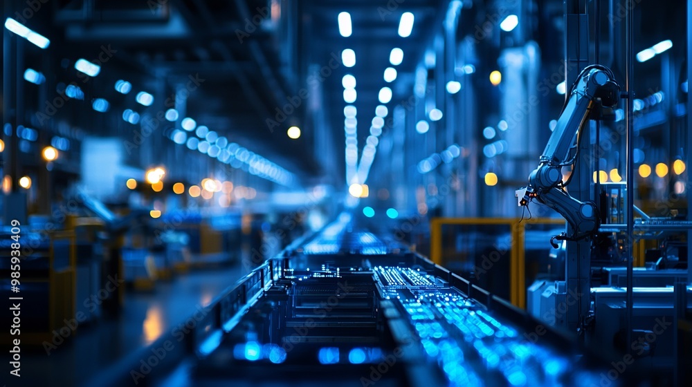 Fototapeta premium Robotic Arm in an Industrial Factory Setting