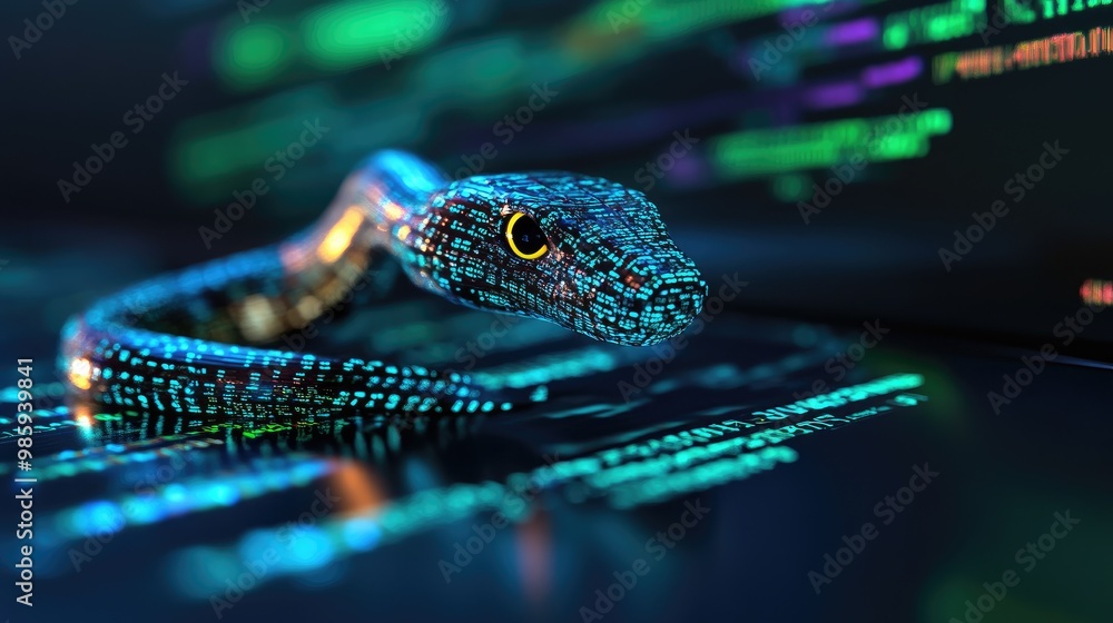 Python coding: A computer screen displaying Python code with a digital ...