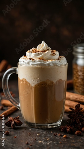 Delicious coffee beverage with creamy foam and spices.