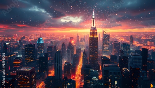 city skyline at sunset