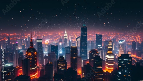 city skyline at night