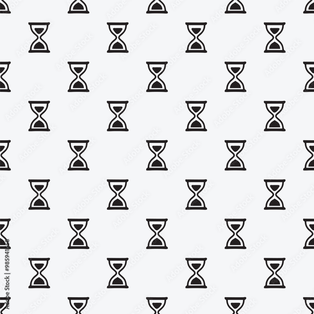 Hourglass icon seamless pattern on white background. Vector illustration. Clock seamless pattern business concept. Hourglass icon seamless pattern on white background. Vector illustration. Clock seamless pattern business concept.
