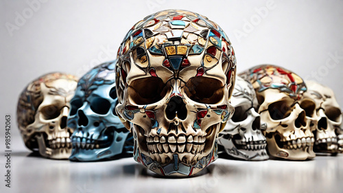 Wallpaper Mural A skull creatively rendered in diverse styles on a clean white backdrop, offering unique variations Torontodigital.ca