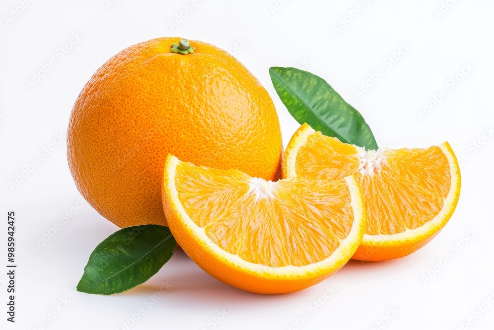 Freshly Cut Orange with Leaves Freshly Cut Orange with Leaves