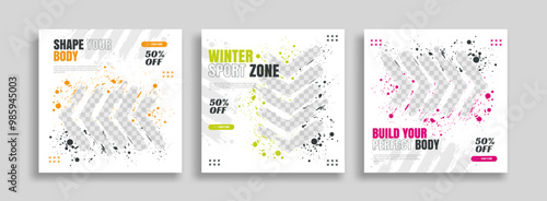 posts on social media vector illustration. Stylish graphics templates posts. dynamic abstractions typography photo. modern art paint and brush stains, fitness subjects gym. design frame post Template