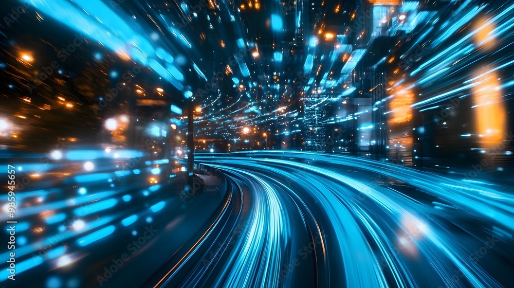 Fototapeta premium Abstract Cityscape with Blurred Lights and Speed Lines