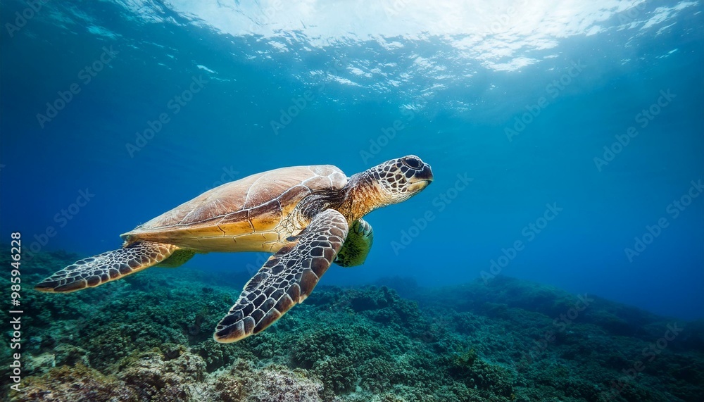Obraz premium 바닷속 헤엄치는 거북이, 생성형AI