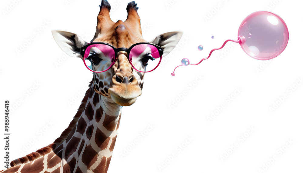 me blowing bubble gum finalized bubble assisted ai glasses giraffe aring photoshop pink animal fun art colourful illustration colours joy giraffe goggles funny character animal fun art colourful