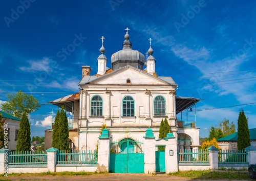 Obraz na płótnie View of the Church of the Holy Trinity in the small Russian town of Lezhnevo w salonie