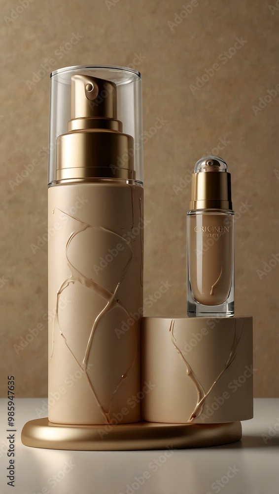 Elegant beige podium for cosmetic advertising with liquid design. Elegant beige podium for cosmetic advertising with liquid design.