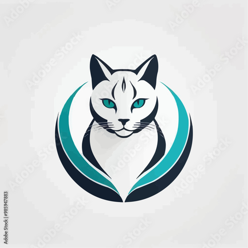 Stylized cat head illustration with curved design and vibrant colors on a light background