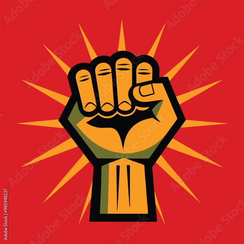 A Defiant Hands raising a flat cartoon illustration