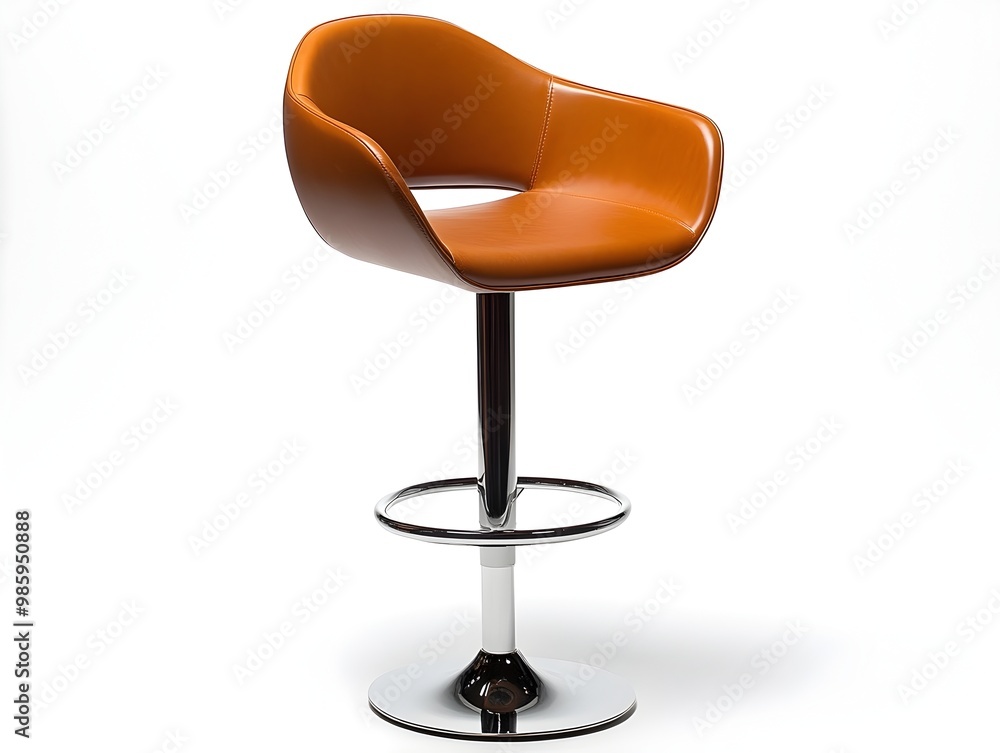 A modern sleek bar stool featuring a polished metal base and a comfortable leather seat isolated on a clean white background for a minimalist contemporary design aesthetic A modern sleek bar stool featuring a polished metal base and a comfortable leather seat isolated on a clean white background for a minimalist contemporary design aesthetic