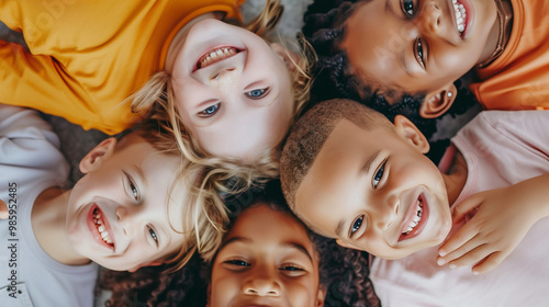 Diverse children joyfully assembled for a camera moment, celebrating harmony and unity.