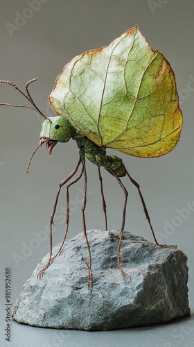 Green Ant Sculpture with Leaf Wings photo