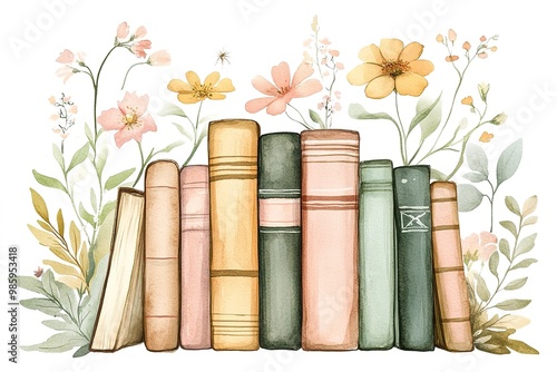 Open book in autumn leaves. Vintage style book illustration for design, print or background. Watercolor education, school design
