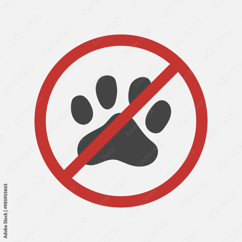 Animal-free area informational sign. No entry with pet sign. Stop allergen. Vector illustration Animal-free area informational sign. No entry with pet sign. Stop allergen. Vector illustration