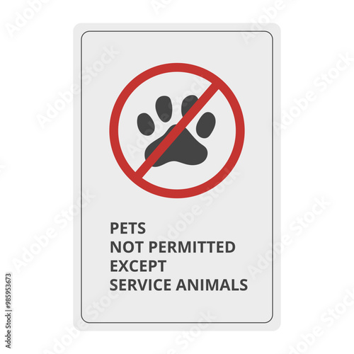 Pets not permitted except service animals informational sign