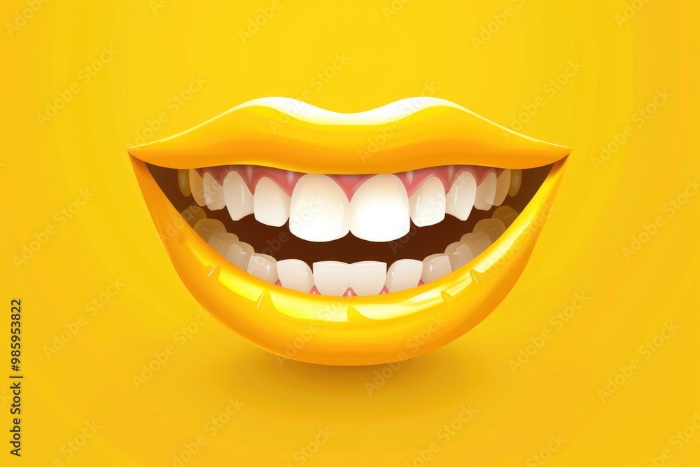 A smiling yellow mouth with white teeth on a bright yellow background A smiling yellow mouth with white teeth on a bright yellow background