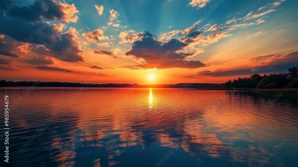 Clouds paint sunset canvas above lake Clouds paint sunset canvas above lake