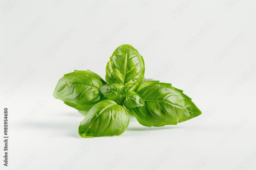 Fototapeta premium A collection of green leaves sit atop a white surface, great for backgrounds or textures