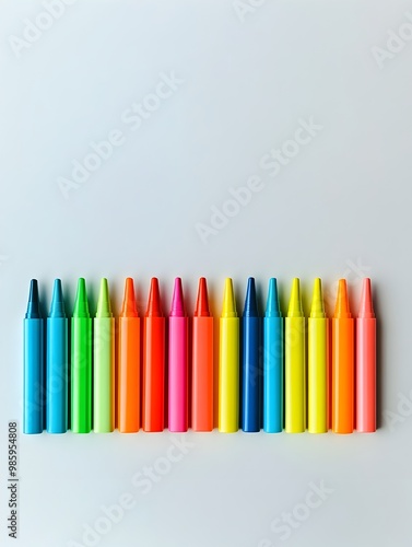 A Vibrant Collection of Colorful Highlighters Neatly Arranged on a Pristine White Surface