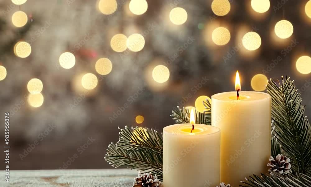 Candles and Pine Branches Candles and Pine Branches