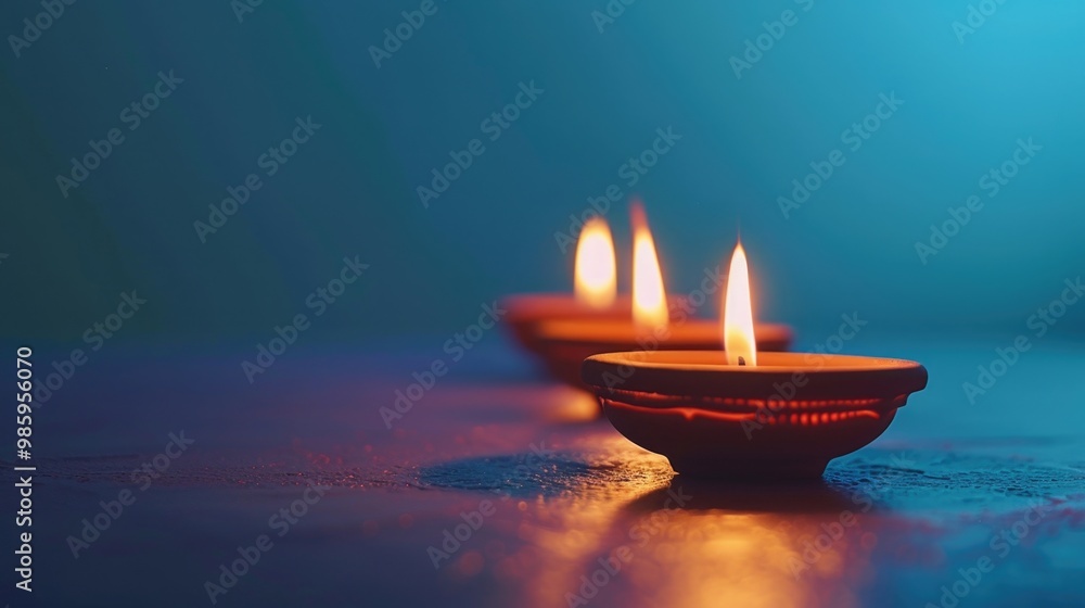 Three lit candles sit on a wooden table, ready to be used for an evening or a romantic setting Three lit candles sit on a wooden table, ready to be used for an evening or a romantic setting