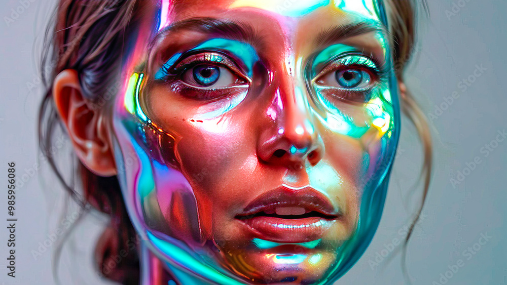 Fototapeta premium Portrait of a beautiful modern girl - model with shiny fashionable makeup