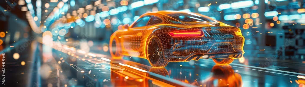 Futuristic car design showcasing internal mechanical parts in motion. Free copy space for banner. Futuristic car design showcasing internal mechanical parts in motion. Free copy space for banner.