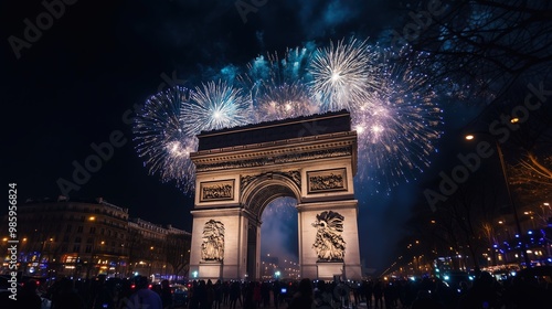 New Year fireworks display over the Arc de Triomphe in Paris, France
