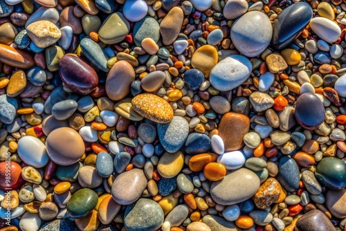 Close-up of colorful pebbles on beach showcasing natural beauty