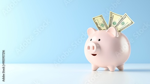 Pay day graphic, piggy bank bursting with cash.