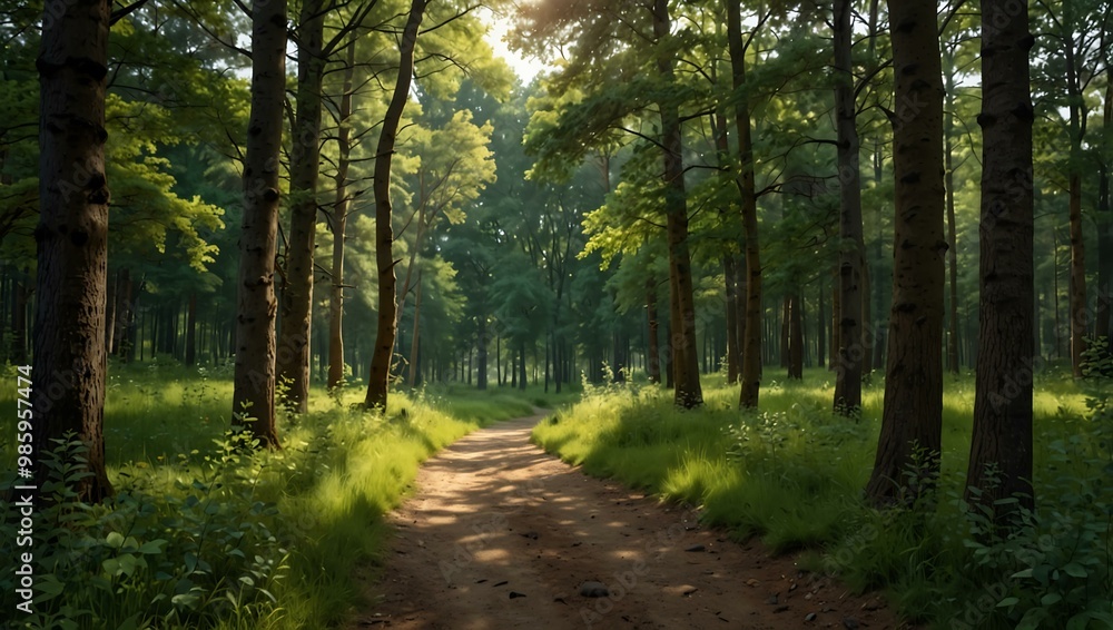 Forest path with trees, summer landscape. Forest path with trees, summer landscape.