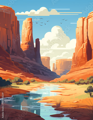 Stunning Canyon Landscape with River and Clouds