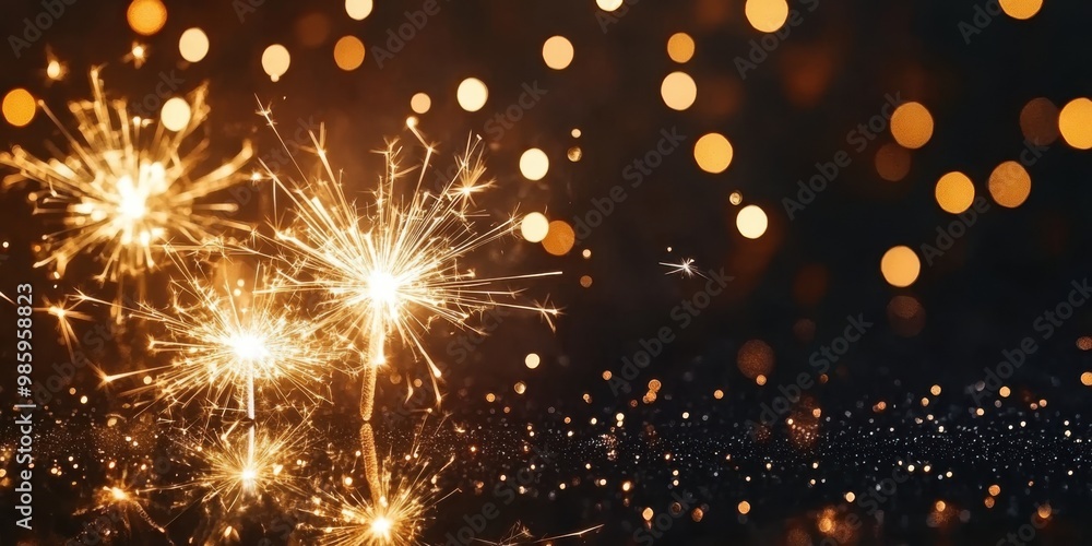 Silvester New Year 2025 background banner panorama long firework and sparklers on dark black night texture, with space for text Silvester New Year 2025 background banner panorama long firework and sparklers on dark black night texture, with space for text