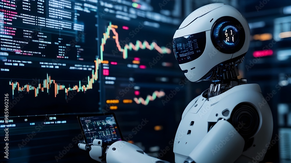 AI Powered Robot Analyzing Crypto Blockchain Data and Financial Analytics to Identify Investment Opportunities in Decentralized Digital Asset Markets AI Powered Robot Analyzing Crypto Blockchain Data and Financial Analytics to Identify Investment Opportunities in Decentralized Digital Asset Markets