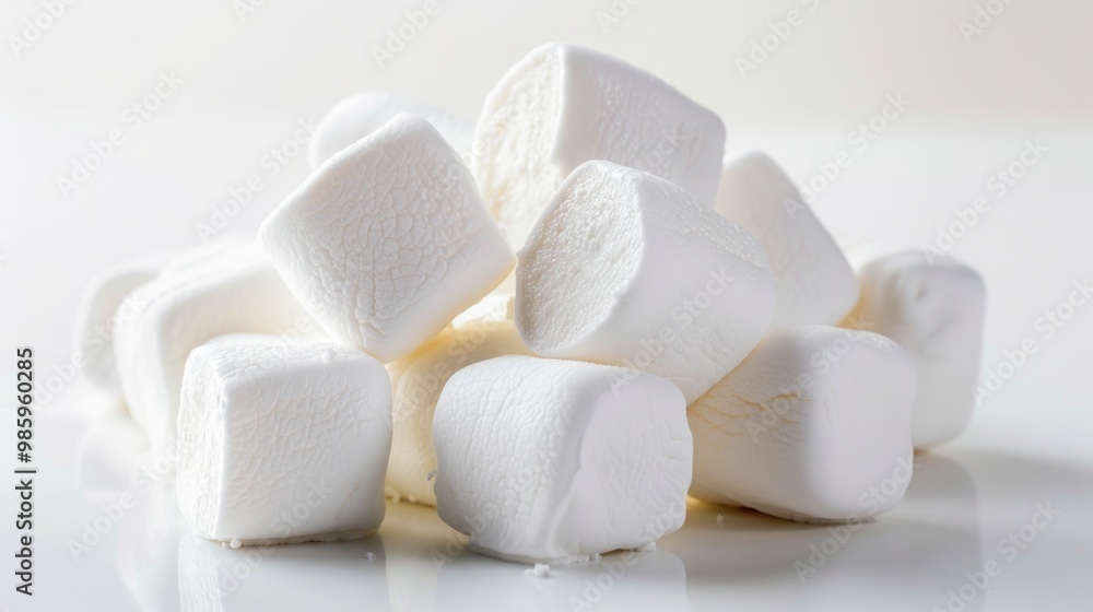 A pile of marshmallows on a white surface, great for illustration or photography needs A pile of marshmallows on a white surface, great for illustration or photography needs