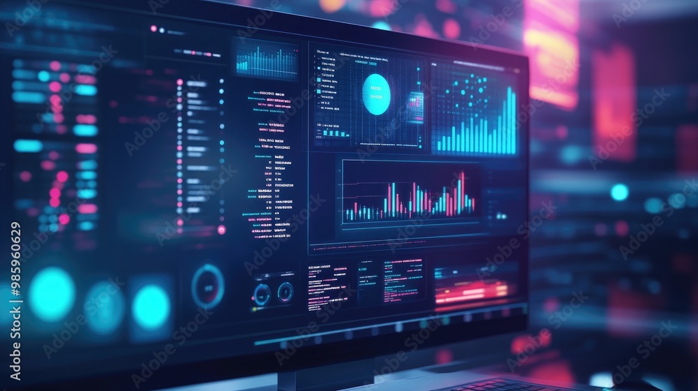 a computer and dashboard for data business analysis and Data Management System, Customers database, gather information to report, Data science technology and digital marketing icons a computer and dashboard for data business analysis and Data Management System, Customers database, gather information to report, Data science technology and digital marketing icons