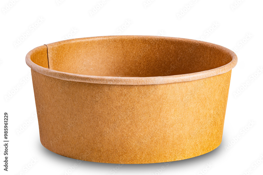 Closeup view of empty single brown paper bowl isolated on white background with clipping path Closeup view of empty single brown paper bowl isolated on white background with clipping path