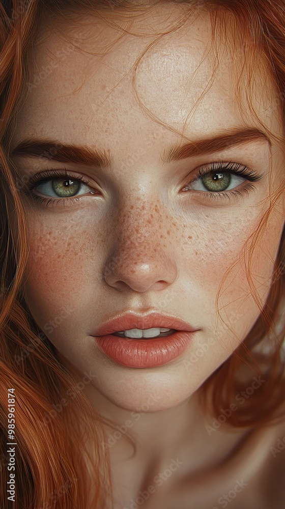 Close-up Portrait of a Beautiful Woman with Red Hair and Green Eyes Close-up Portrait of a Beautiful Woman with Red Hair and Green Eyes