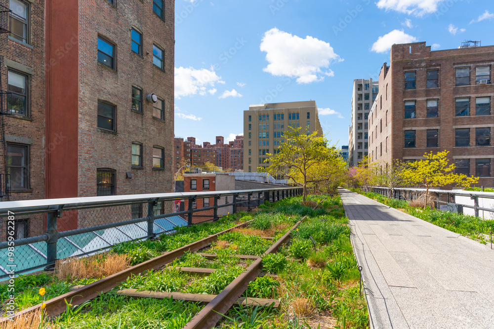 High Line urban park walkway in New York City