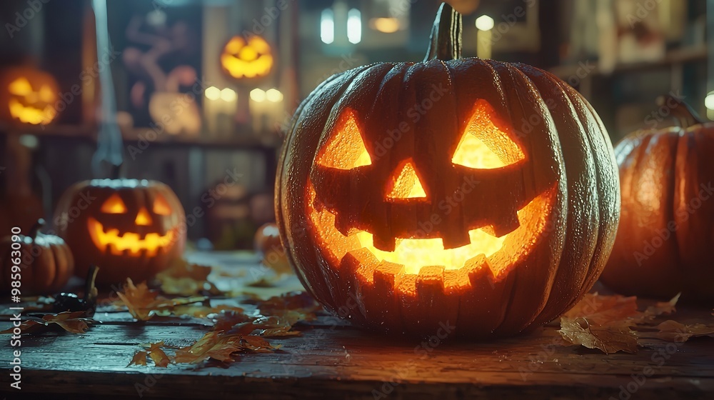 Halloween pumpkin with lantern on wooden. Generative Ai. Halloween pumpkin with lantern on wooden. Generative Ai.