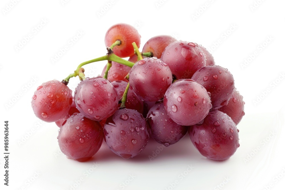 A close-up shot of a bunch of grapes with water droplets glistening on the surface A close-up shot of a bunch of grapes with water droplets glistening on the surface