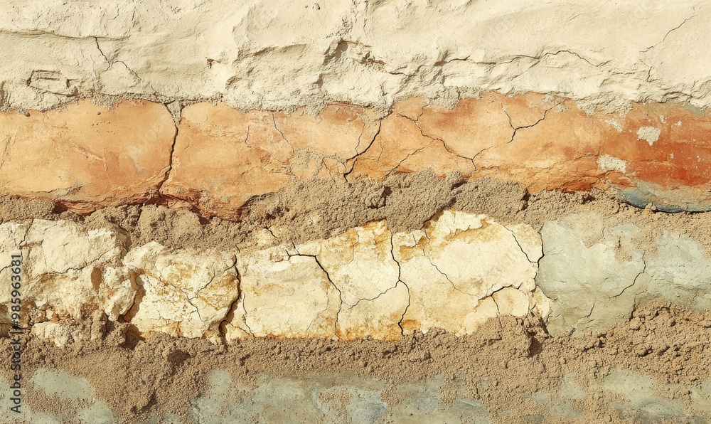 Fototapeta premium Cracked and layered earth with sand.