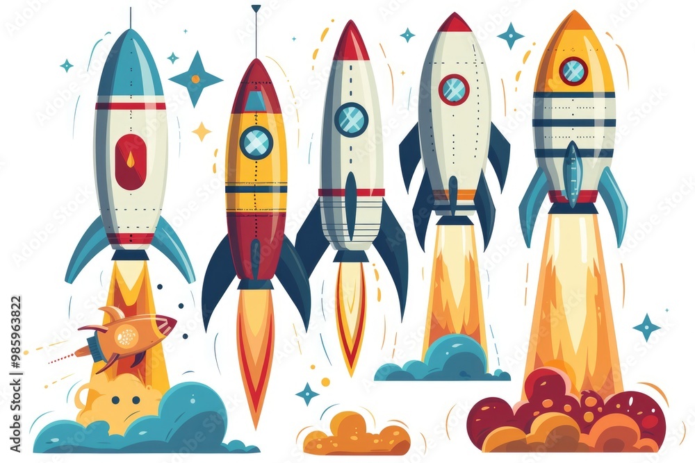 A group of rockets soaring through the sky A group of rockets soaring through the sky