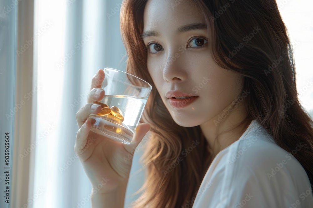 A person holding a glass of water, possibly drinking or offering it to someone else A person holding a glass of water, possibly drinking or offering it to someone else