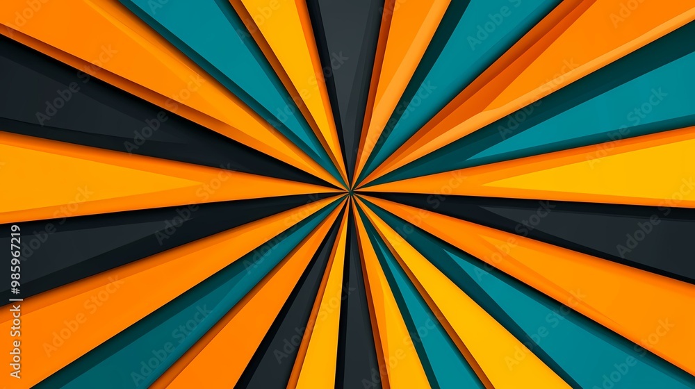 The image is an abstract design of orange, black orage, and blue stripes that radiate out from the center. The image is an abstract design of orange, black orage, and blue stripes that radiate out from the center.