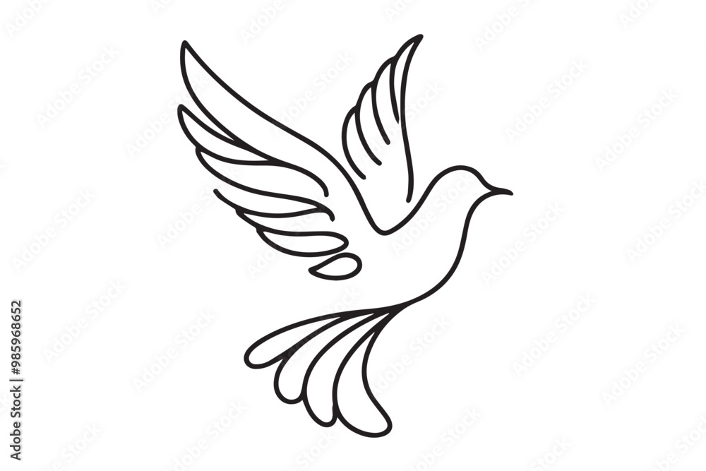 Obraz premium bird in flight, dove one line icon, linear style badge, vector illustration.
